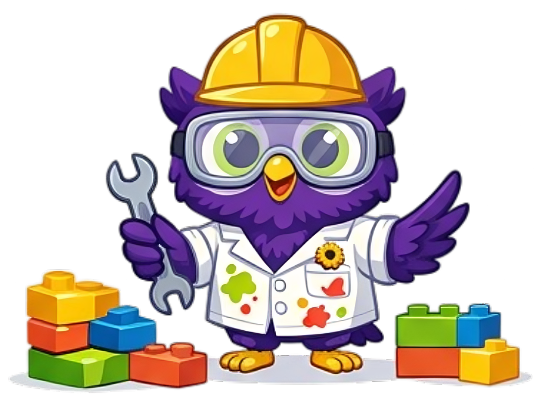 Whyzee Lab mascot Zee building STEAM toys